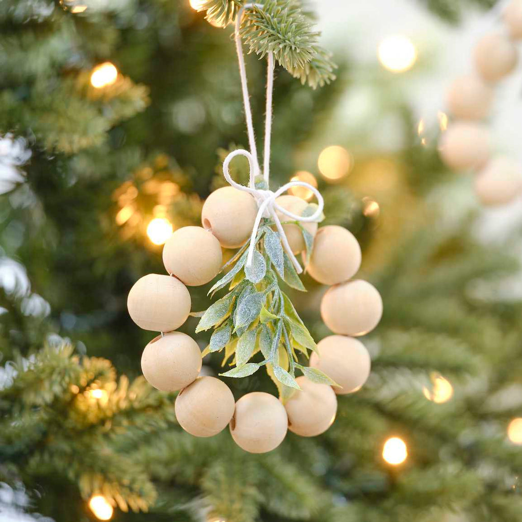 Wood Beads & Foliage Tree Decoration
