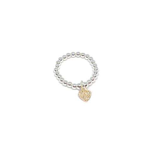 Ring with Textured Heart Charm - Various Colours