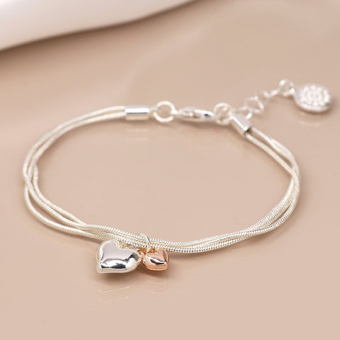 Triple Chain Bracelet with Hearts