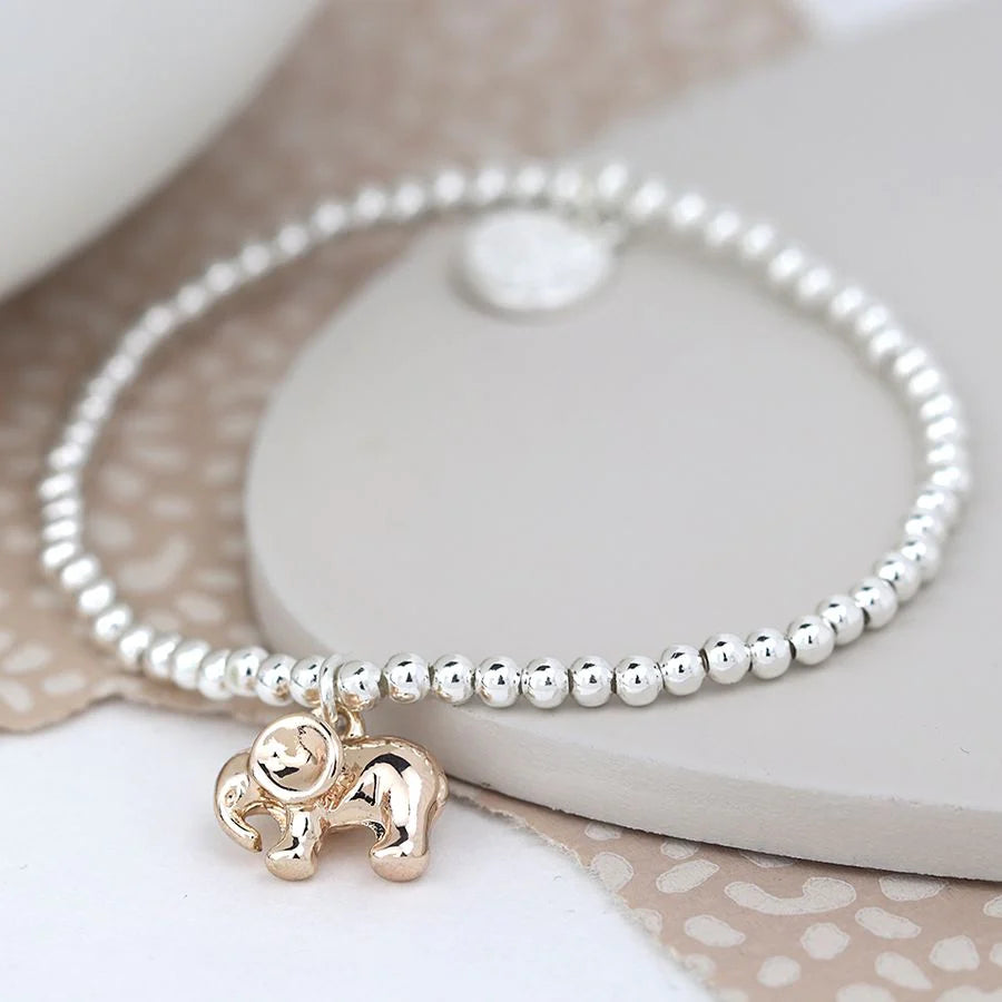 Silver Plated Bracelet With Rose Gold Elephant