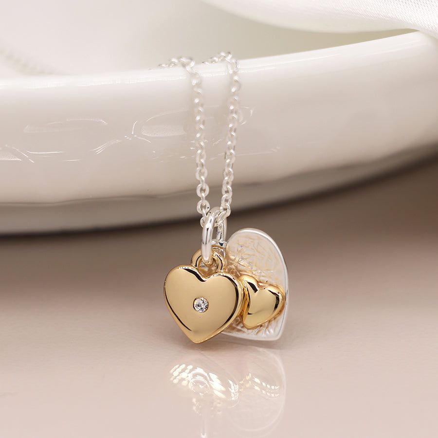 Golden and Silver Double Heart Necklace