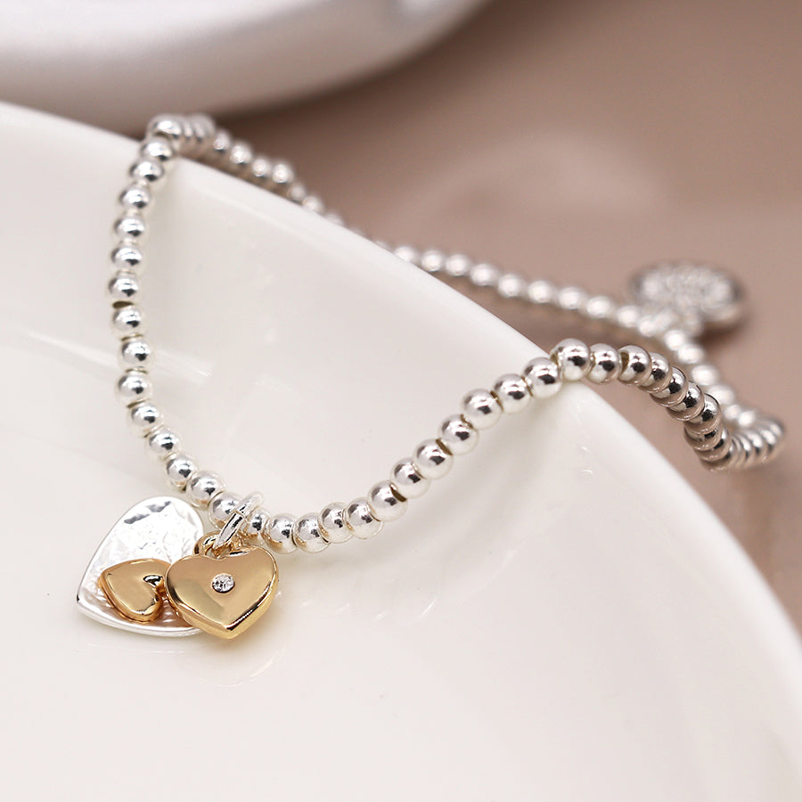 Silver and Gold Double Heart Bracelet