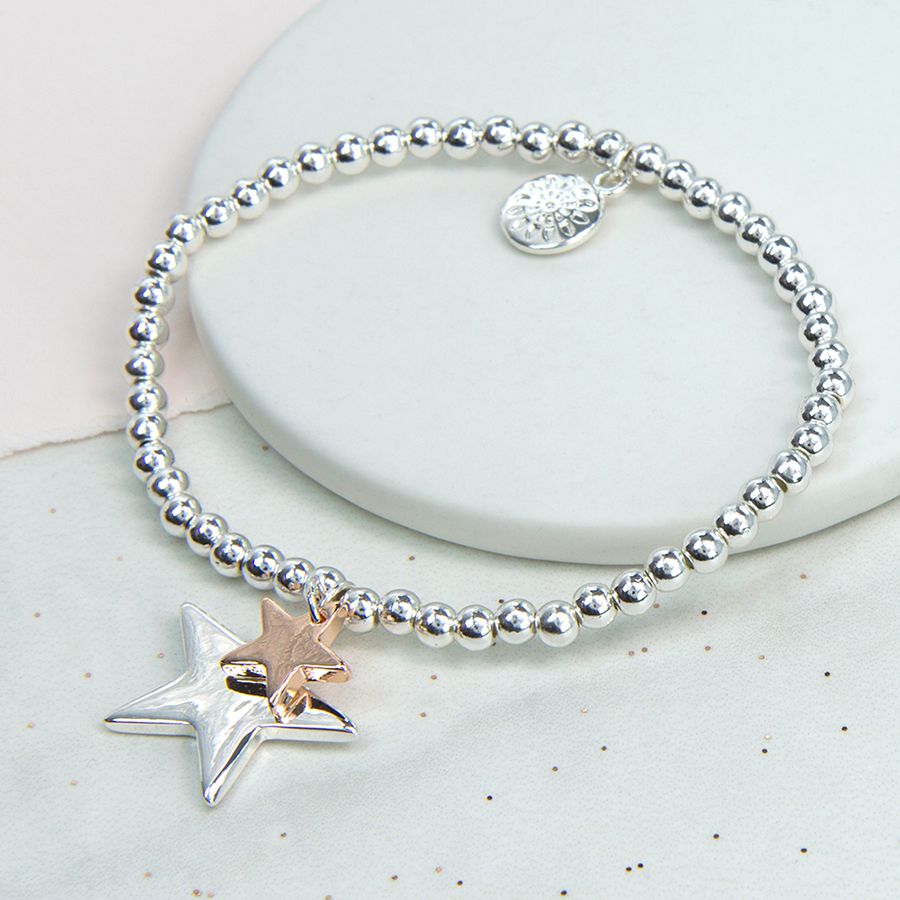 Silver & Rose Gold Double Star Bracelet