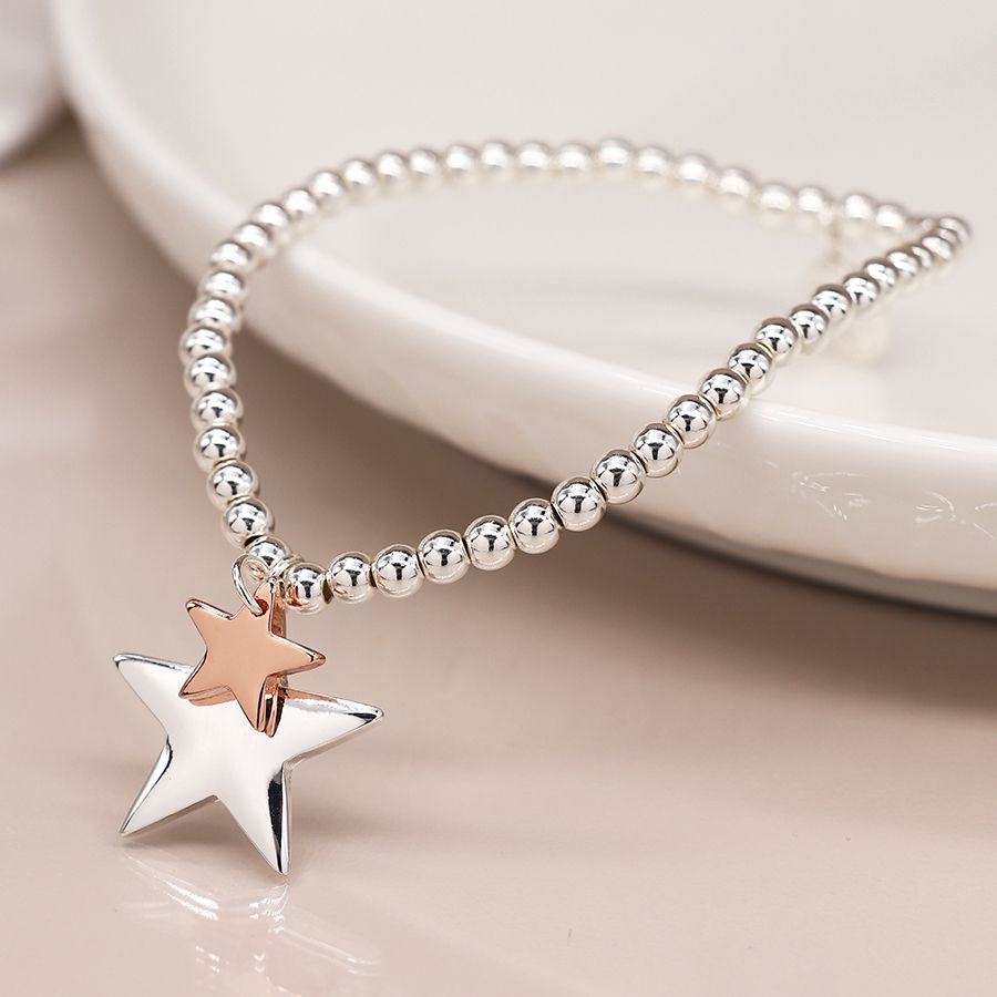 Silver Plated & Rose Gold Double Star Bracelet