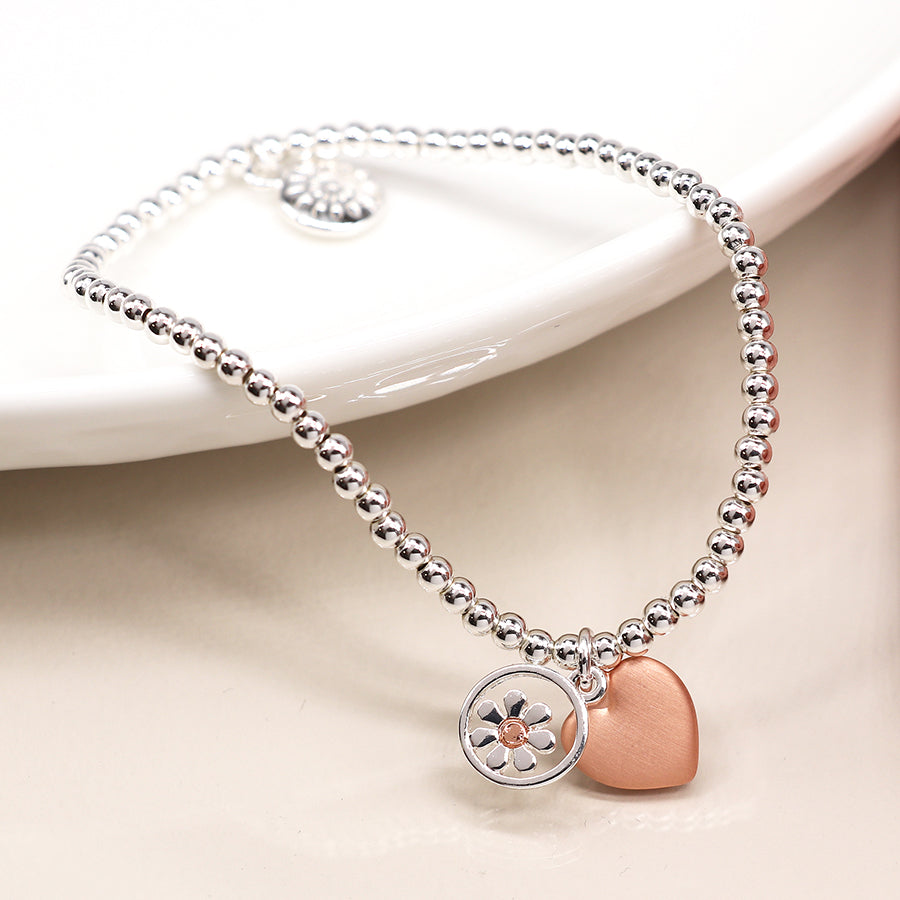 Bacelet with Daisy and Heart Charms