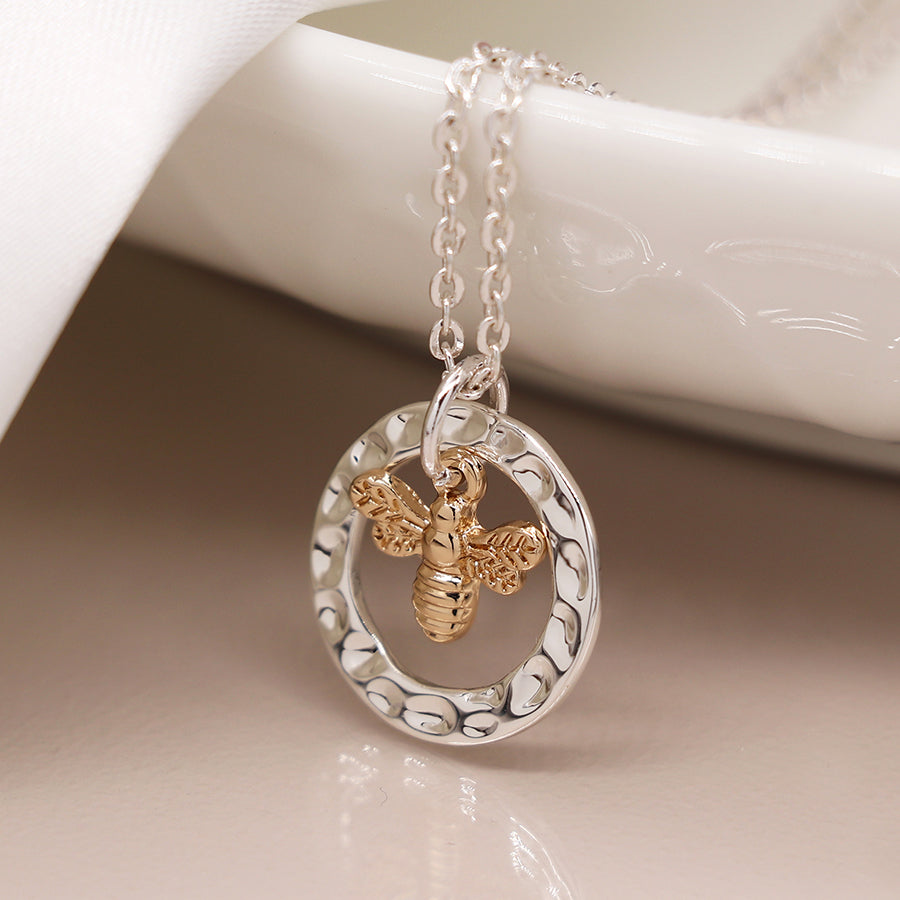 Silver Hoop and Golden Bee Necklace