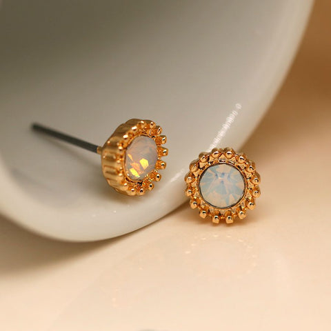 Gold Decorative Edge AB Crystal Stud Earrings
