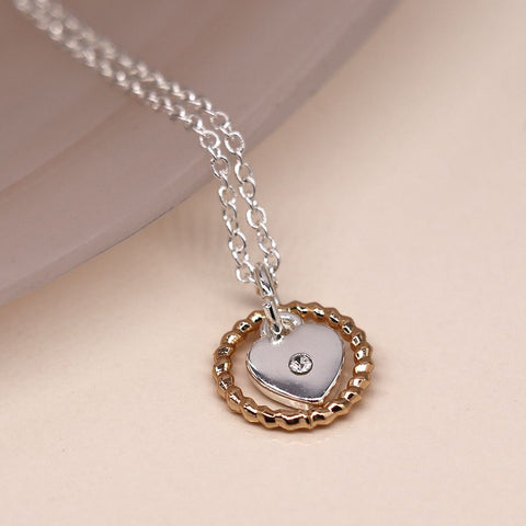 Silver Necklace with Heart and Golden Twist Hoop