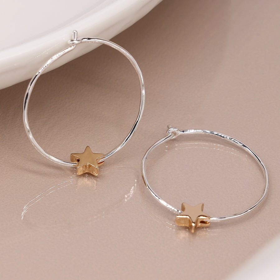 Silver Hoop and Gold Star Earrings