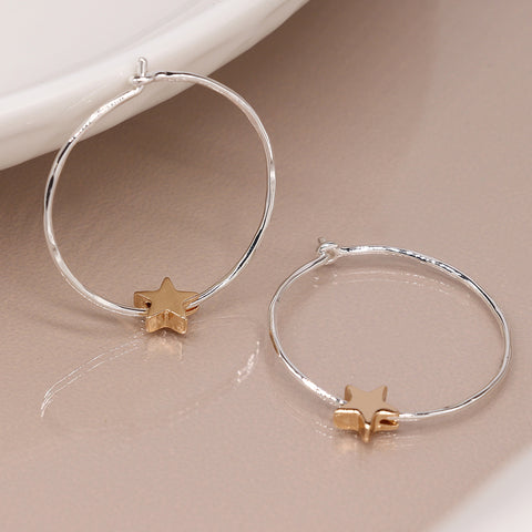 Silver Hoop and Gold Star Earrings