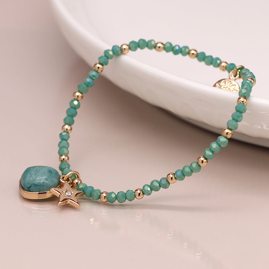 Sea Green and Golden Charm Bracelet