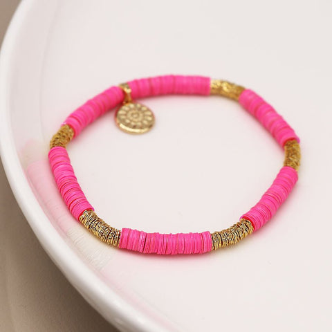 Hot Pink Fimo Bead and Gold Bracelet