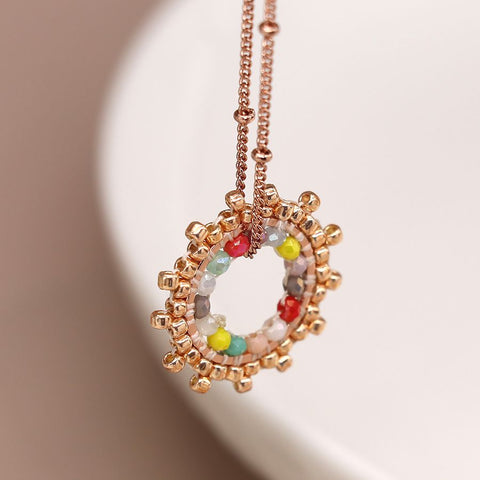 Rose Gold Chain and Mixed Bead Sunburst Necklace