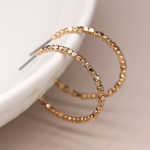 Gold Medium Size Cube Bead Hoop Earrings