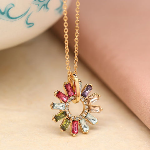 Multicoloured Crystal Flower Charm Necklace
