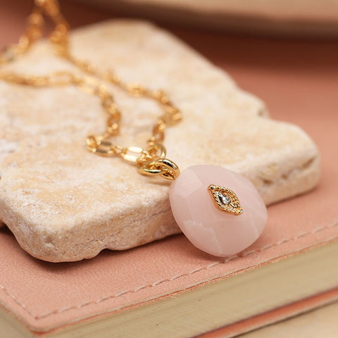Golden Fine Chain & Pink Stone Necklace