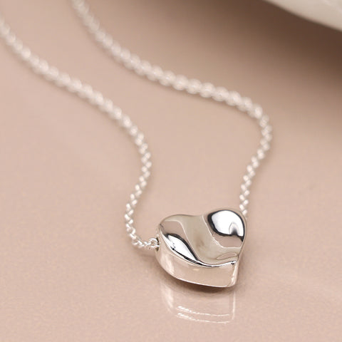 Silver Plated Wavy Surface Heart Necklace