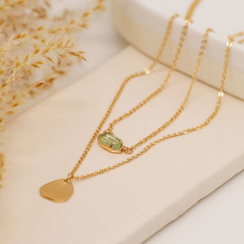 Golden Brushed Organic Double Layer Necklace