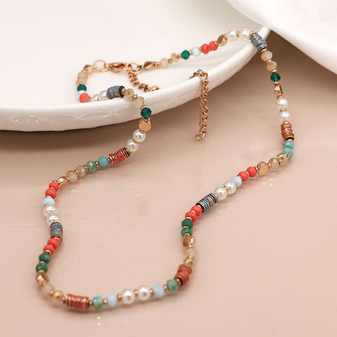 Coral and Aqua Mix Beaded Necklace