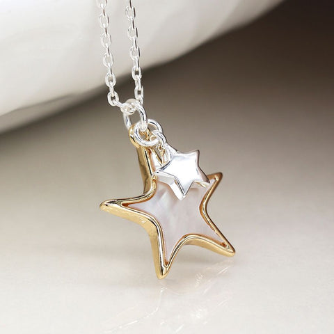 Double Star Necklace With Shell Inlay