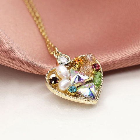 Gold Necklace With Mixed Gem Heart