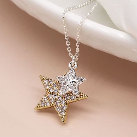 Silver Necklace With Double Star Pendant