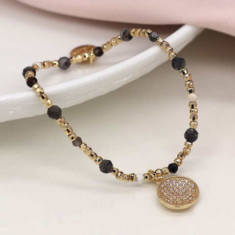 Gold Bead Bracelet With Disc Charm