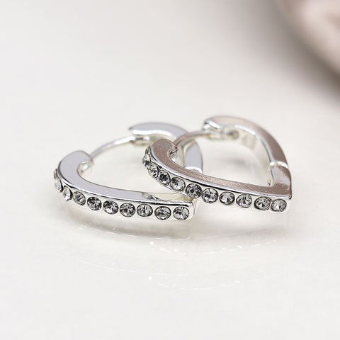 Crystal Edged Heart Shaped Hoop Earrings