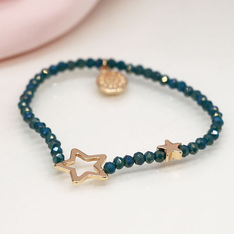 Dusky Blue Bead Bracelet With Solid And Open Stars