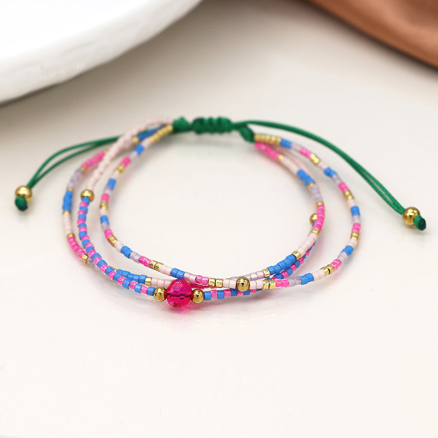 Pink, Blue Mix Adjustable Beaded Bracelet