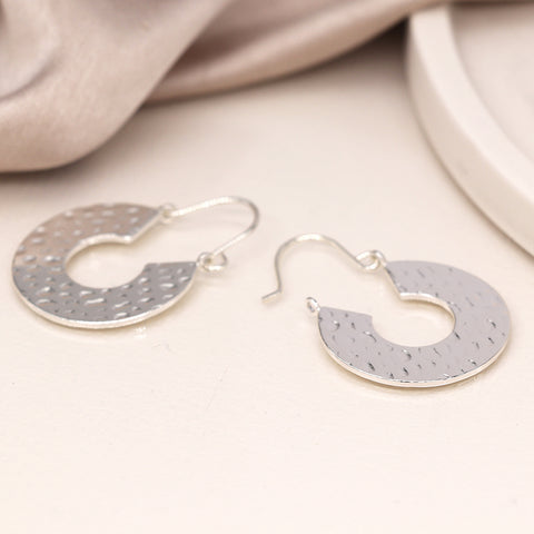 Silver Plated Hammered C Hoop Earrings
