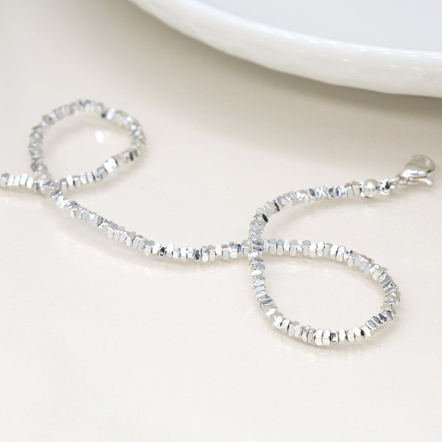 Silver Plated Faceted Edge Beads Necklace