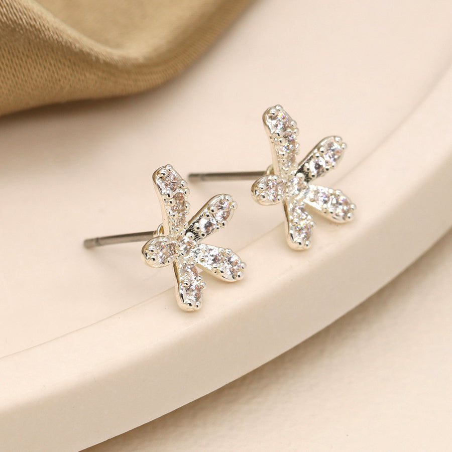 Silver Plated Crystal Flower Studs
