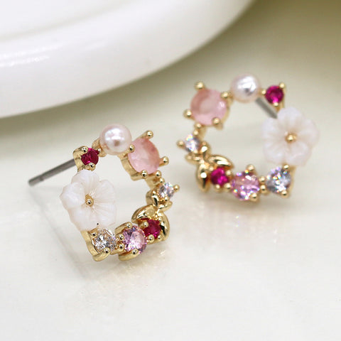 Golden Shell & Crystal Wreath Earrings