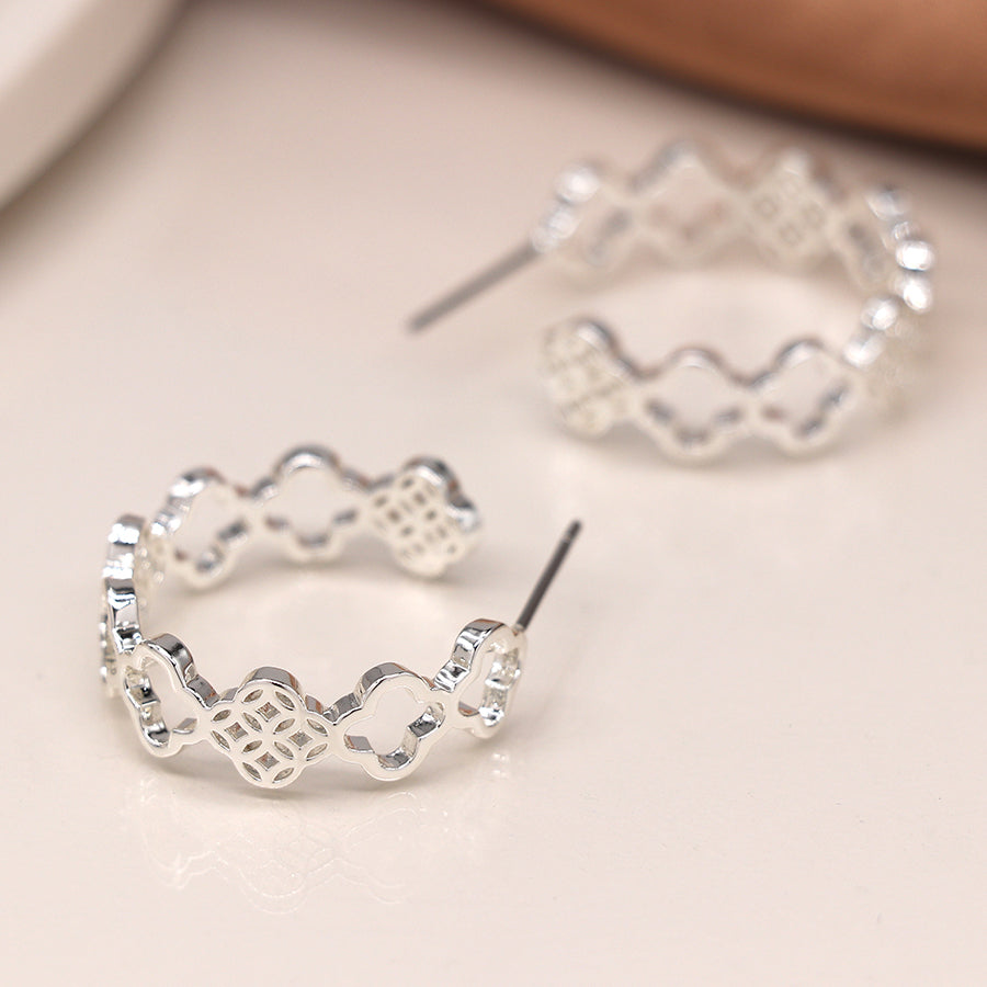Silver Plated Multi Quartrefoil Hoop Earrings