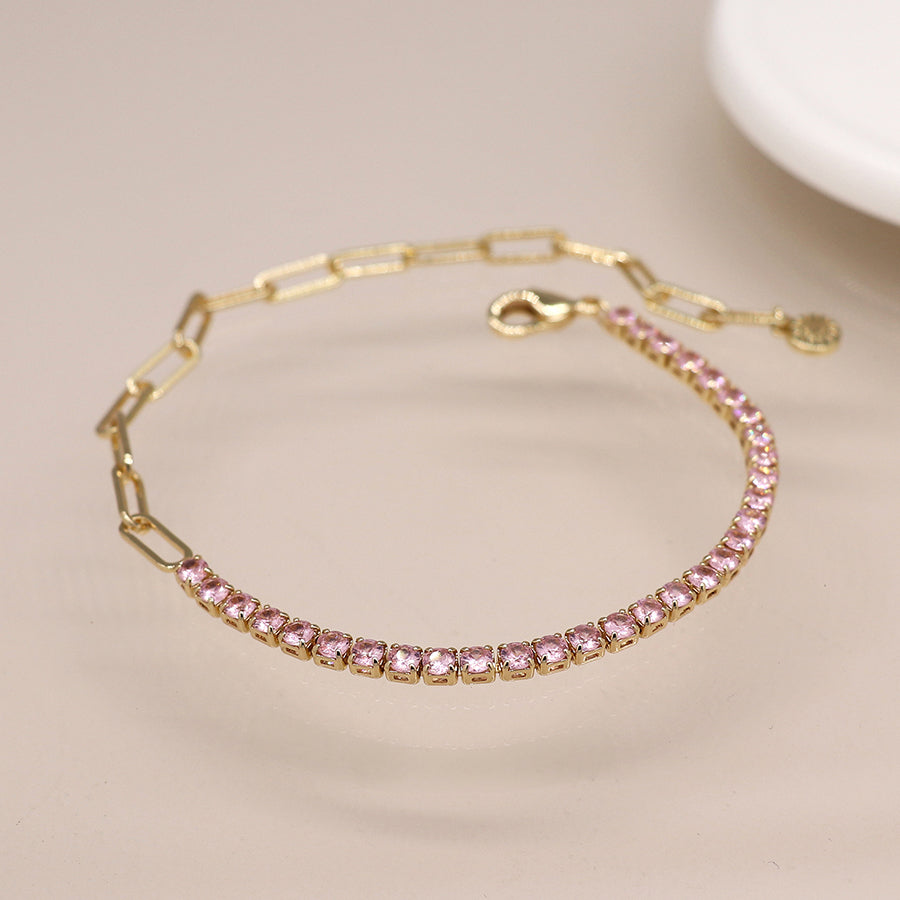Gold Bracelet With Pink Crystals