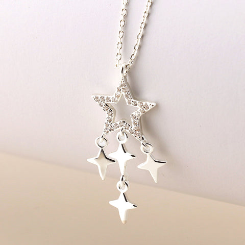 Silver Fine Chain Necklace With Mulit Crystal Star Pendant