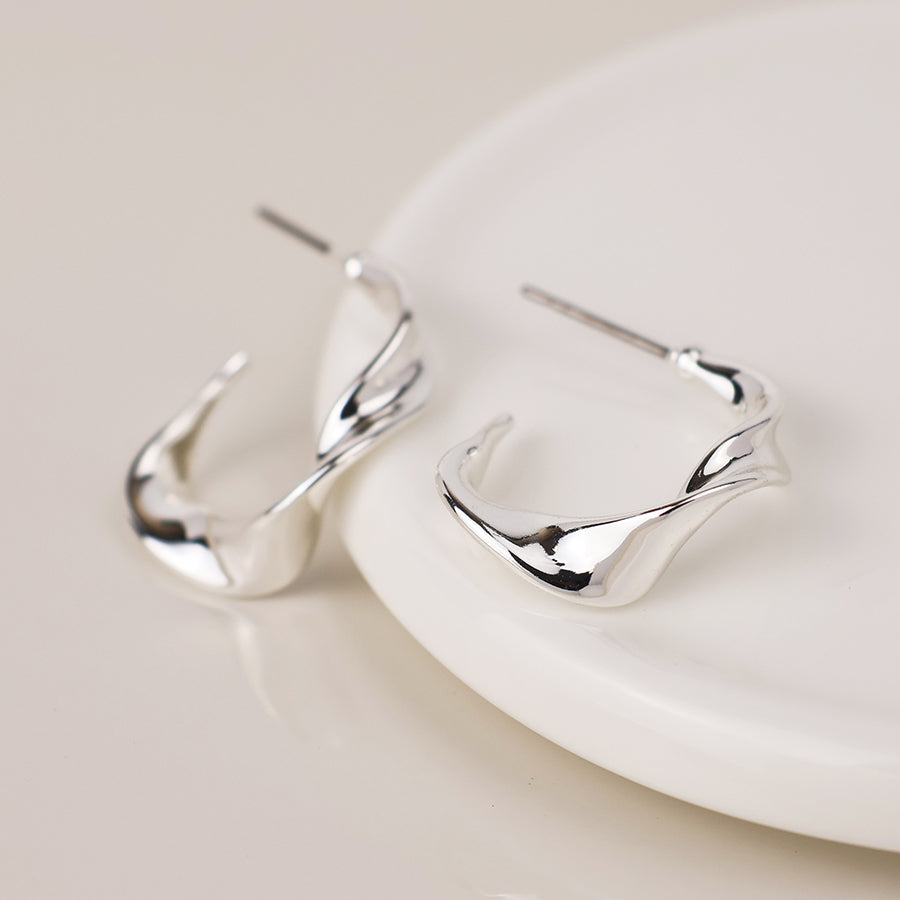 Silver Wavy Stud Hoops