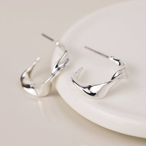Silver Wavy Stud Hoops