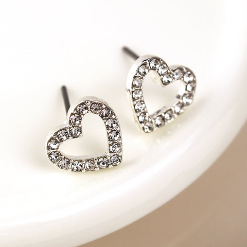 Silver Crystal Heart Studs