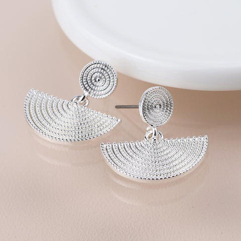 Silver Textured Disc And Half Moon Earrings