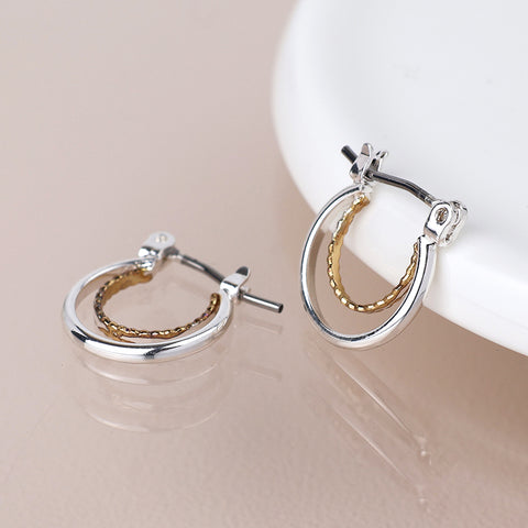 Mixed Finish Double Hoop Earrings