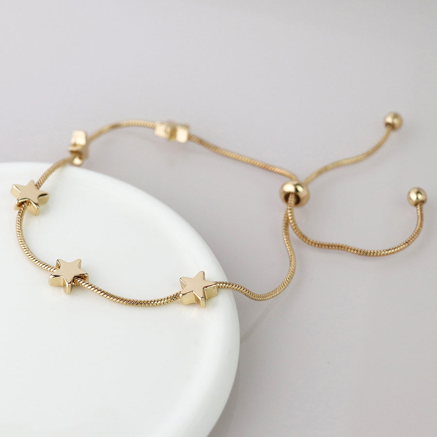 Golden Snake Chain And Stars Adjustable Bracelet