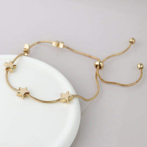 Golden Snake Chain And Stars Adjustable Bracelet