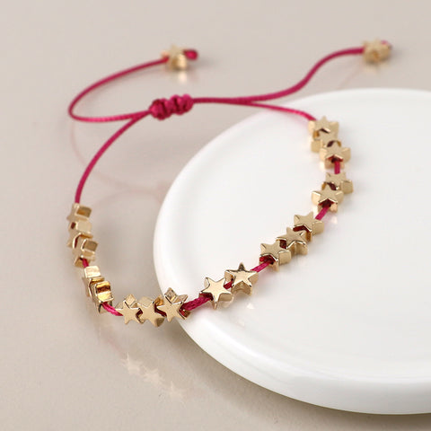 Golden Stars Pink Cord Bracelet