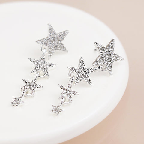 Silver Graduated Crystal Star Earrings