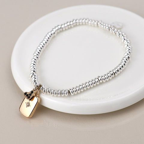 Silver Plated Amulat and Heart Charm Bracelet