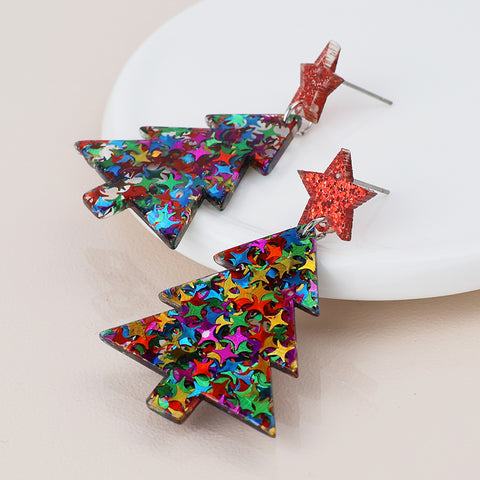 Acrylic Christmas Tree Earrings - Various Colours