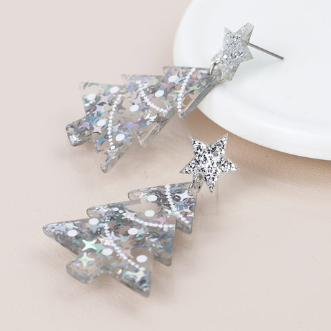 Acrylic Christmas Tree Earrings - Various Colours