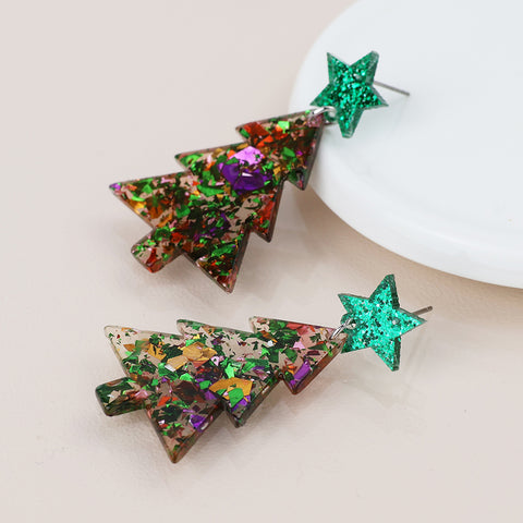 Acrylic Christmas Tree Earrings - Various Colours